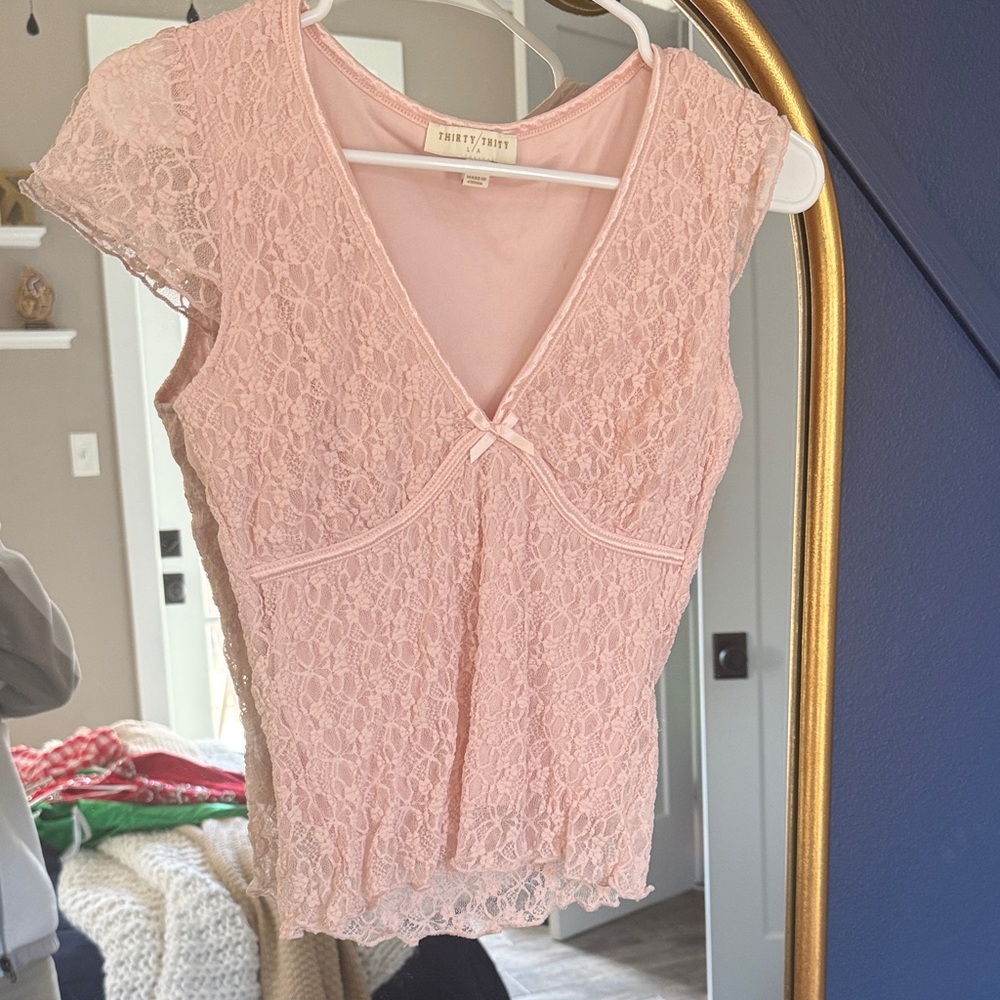 Pink Lace V-Neck Top
